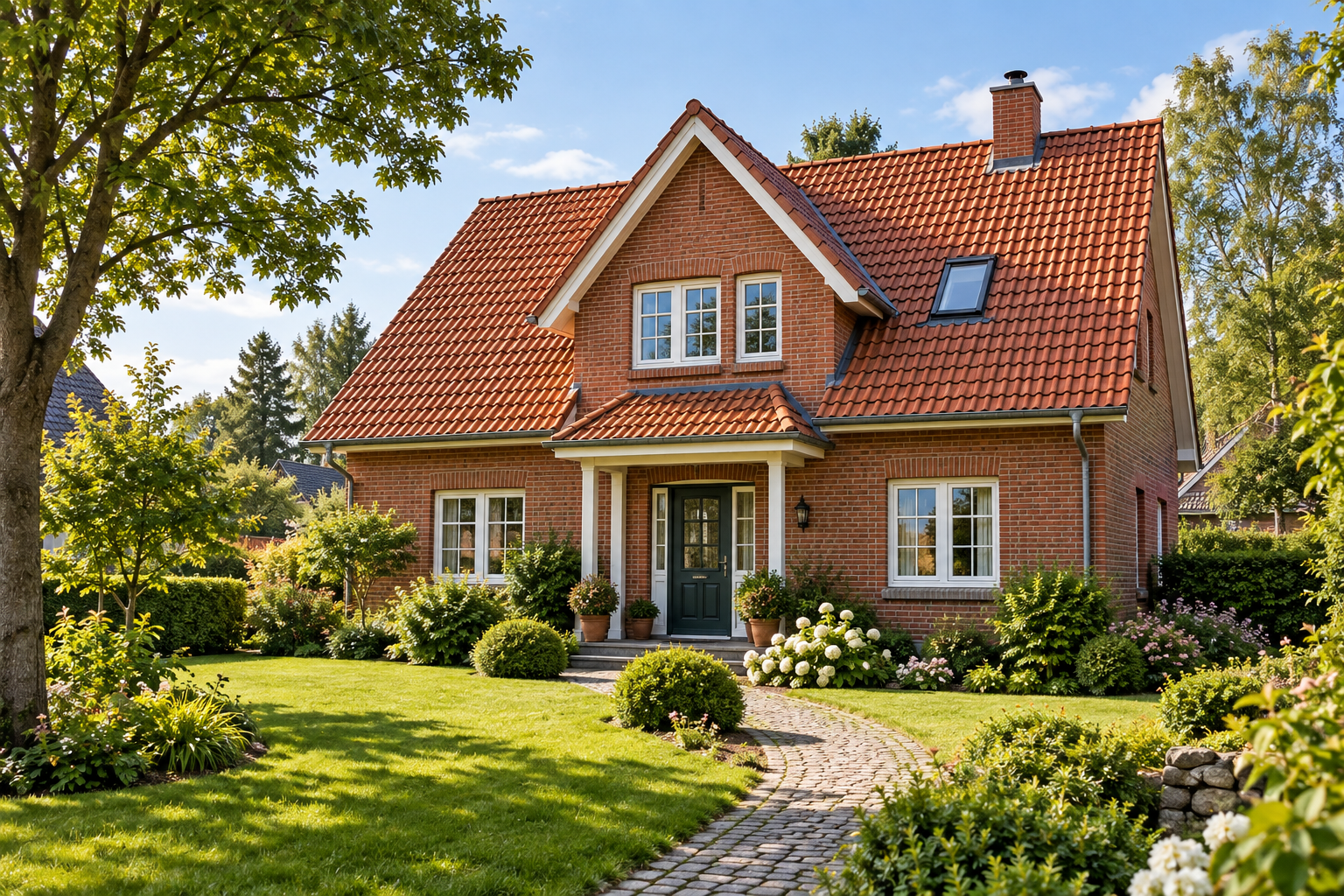Backsteinhaus mit Garten